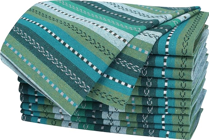 Homidate Cotton Cloth Dinner Napkins Set of 12 – 18x18 Green Multi Salsa Stripe – Durable Machine Washable Fabric Napkins for Weddings, Restaurants, Kitchen & Everyday Dining