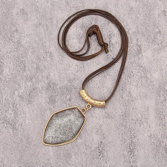 Boho Leather Necklace Women Bohemian Brown Circle Pendant Necklace Choker Long Necklaces for Women Boho Ring Large Pendant