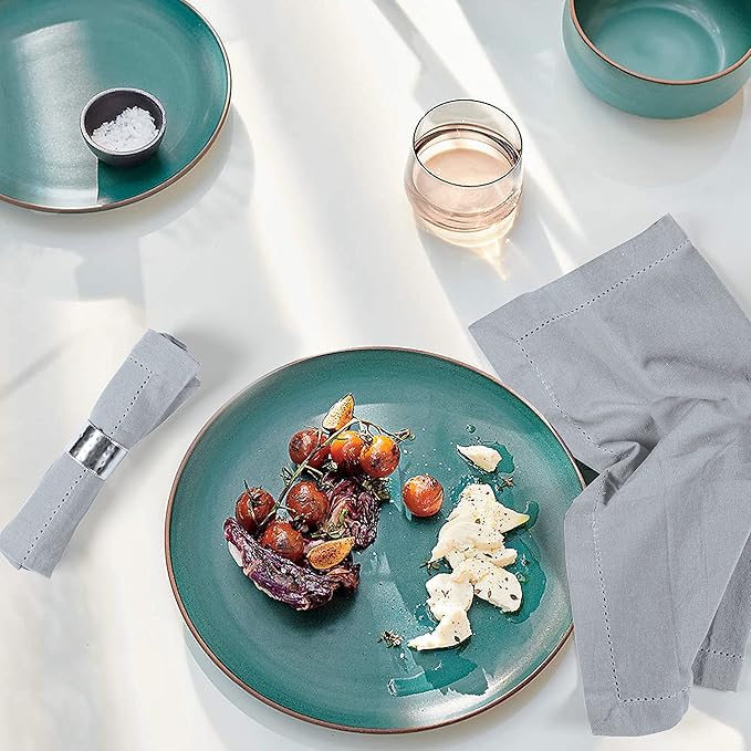 Palisa Cloth Dinner Napkins with Hemstitched Detailing & Mitered Corners Set of 12 (18x18 Inches) Grey - Cotton Reusable Dinner Napkins - Perfect for Weddings & Everyday Use