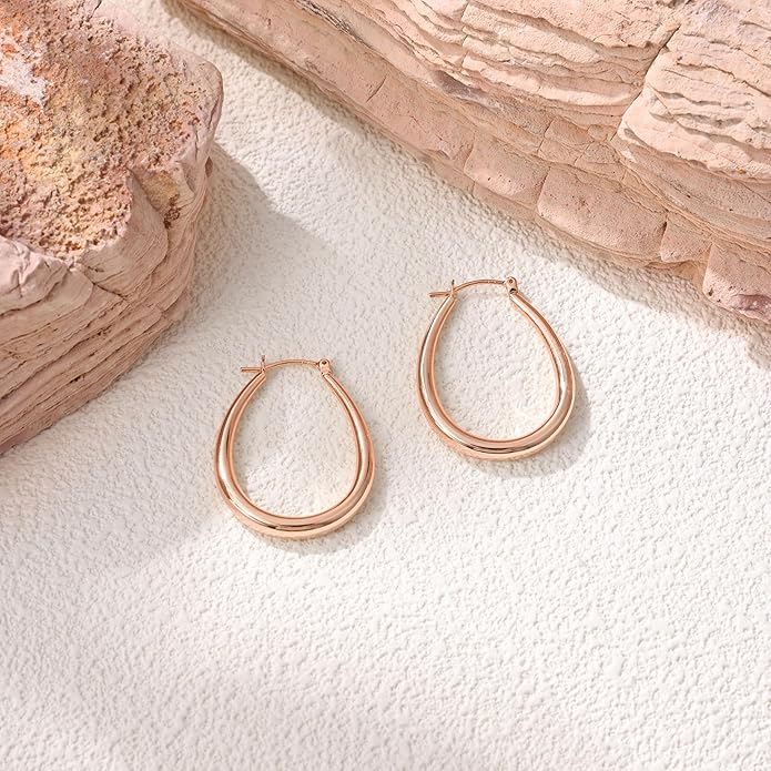 Gacimy Chunky Hoop Earrings for Women, 14K Gold Plated Oval Hoop Earrings with 925 Sterling Silver Post