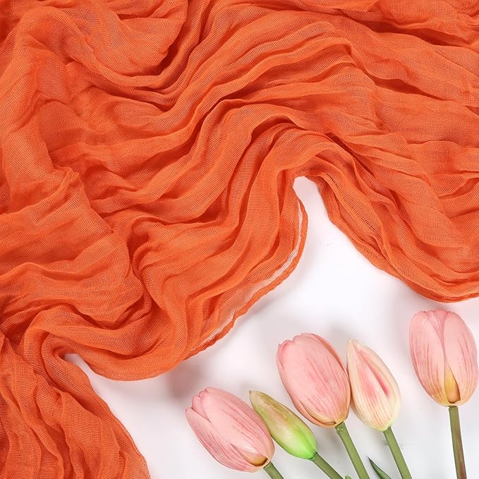 6 Pack Fall Table Runner Orange Cheesecloth Table Runner 10FT Boho Cheese Cloths Gauze Fabric 120 Inch Rustic for Thanksgiving Wedding Birthday Party Baby Shower Decorations