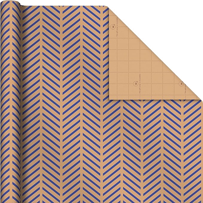 Hallmark All Occasion Reversible Wrapping Paper - Gold & Kraft Stripes, Triangles, Chevron, Polka Dots