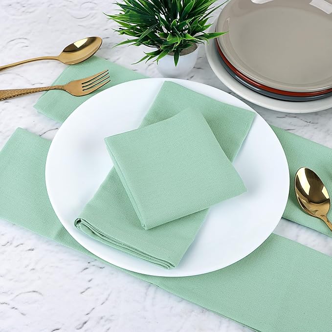 Cloth Napkins Set of 12 Cotton Linen 18x18 Inch - Soft Durable Washable - Ideal for Farmhouse Party Wedding Spring Summer Easter - Perfect Everyday Use Table Linen (Aqua Green, Pack of 12)