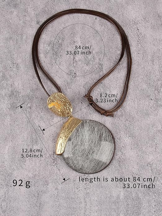 Boho Leather Necklace Women Bohemian Brown Circle Pendant Necklace Choker Long Necklaces for Women Boho Ring Large Pendant