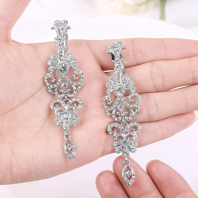 mecresh Gold/Silver Rhinestone Chandelier Wedding Bridal Dangle Earrings