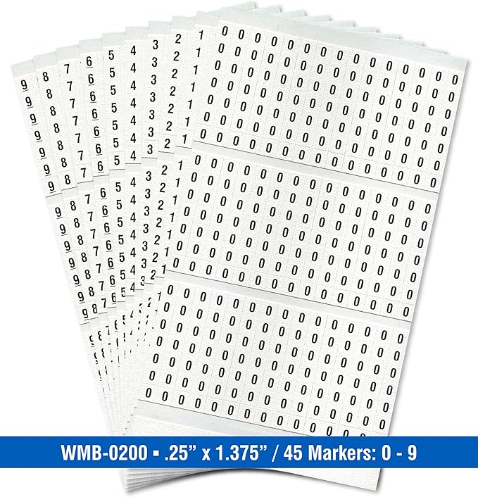 Premium Wire Marker Book for Cable Management, Vinyl-Coated, High-Tack Adhesive, Electric Panel Wire Label Stickers - 10 Pages, 1 Book, Numbered 0-9 (Pack of 1)