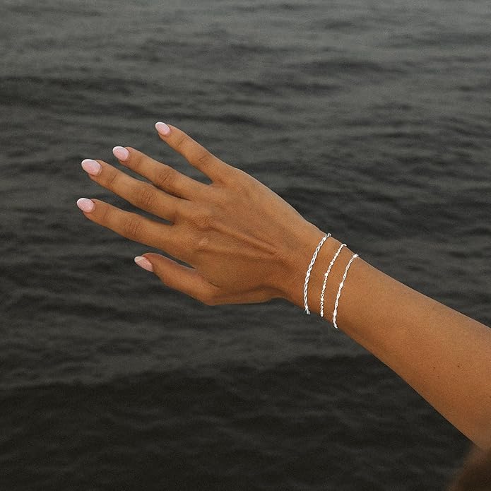 DEARMAY Dainty Silver Plated Bracelets for Women Trendy, Silver Jewelry Set for Women Bracelets for Women Paperclip Box Herringbone Figaro Rope Chain Bracelet Fashion Pack Gifts for Women