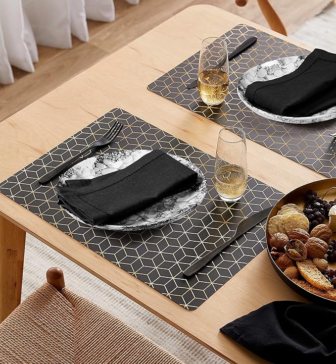 Palisa Cloth Dinner Napkins with Hemstitched Detailing & Mitered Corners Set of 12 (18x18 Inches) Black - Cotton Reusable Dinner Napkins - Perfect for Weddings & Everyday Use
