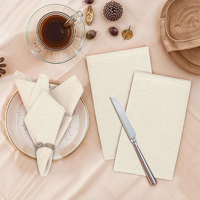 Ruvanti Cloth Napkins Set of 12, 18x18 Reusable Napkins Cloth Washable, Soft & Durable Table Napkin, Poly Cotton Fabric Dinner Napkins for Parties, Christmas, Thanksgiving, Weddings - Antique White