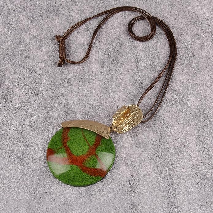 Boho Leather Necklace Women Bohemian Brown Circle Pendant Necklace Choker Long Necklaces for Women Boho Ring Large Pendant