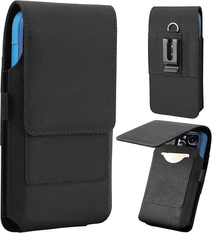 BECPLT for iPhone 17 Pro 16 Pro 16 15 Pro 14 13 Pro 12 Pro Belt Case Nylon Phone Holster with Belt Clip and Belt Loops Cell Phone Holder Carrying Pouch for Galaxy S25 S24 S23 S22 S21 S20 - Black