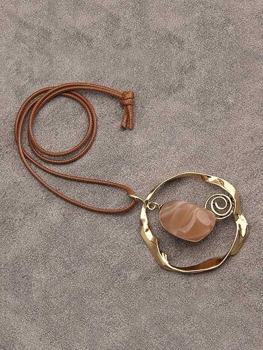GelConnie Boho Necklaces for Women Vintage Silver Circles Long Pendant Necklace Cowgirl Sweater Necklace Adjustable Leather Choker Necklace for Women