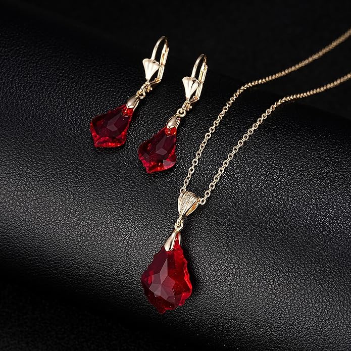 EVEVIC Austrian Crystals Baroque Pendant Necklace Earrings for Women 14K Gold Plated Hypoallergenic Leverback Drop Dangle Earrings Jewelry Set