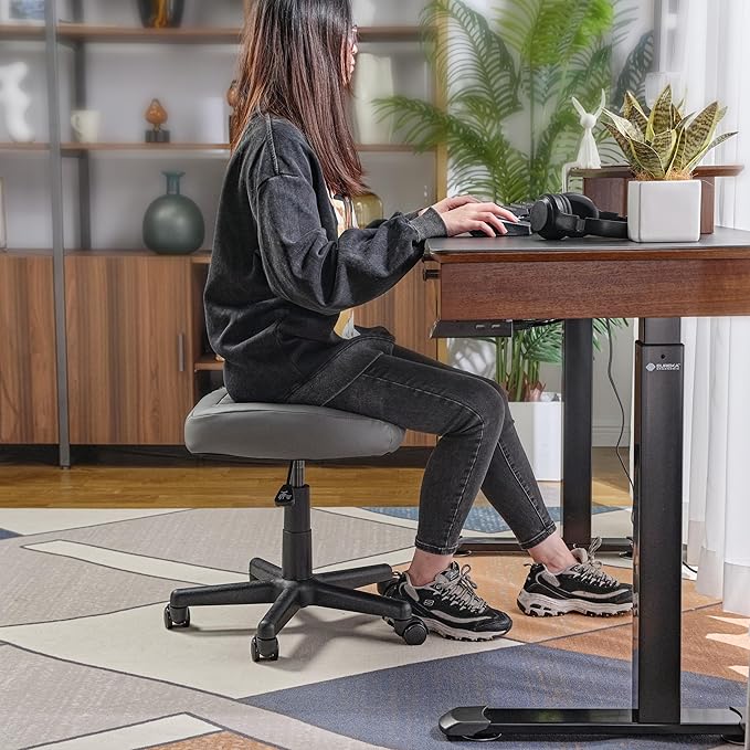 EUREKA ERGONOMIC Height Adjustable Foot Stool,19x18'' Large Seat Under Desk Footrest,Swivel Rolling Chair W Sturdy Wheels,Ottoman Stool Simple Meeting Chair for Home Office,Grey