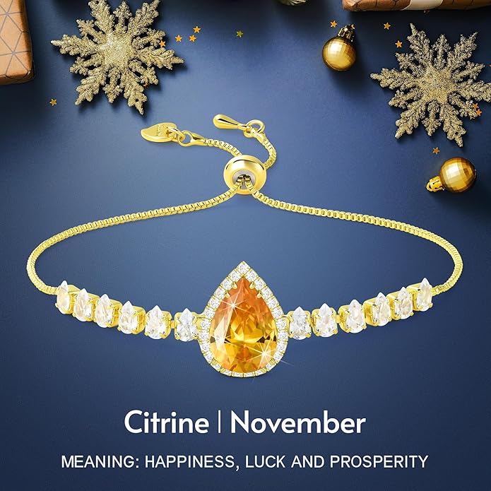 Linawe Crystal Imitation Diamond Rhinestone Charm Bracelets for Women, Gold/Silver/Rose Gold Adjustable Chain Bracelet, Teardrop Birthstone Cubic Zirconia Prom Costume Wedding Jewelry