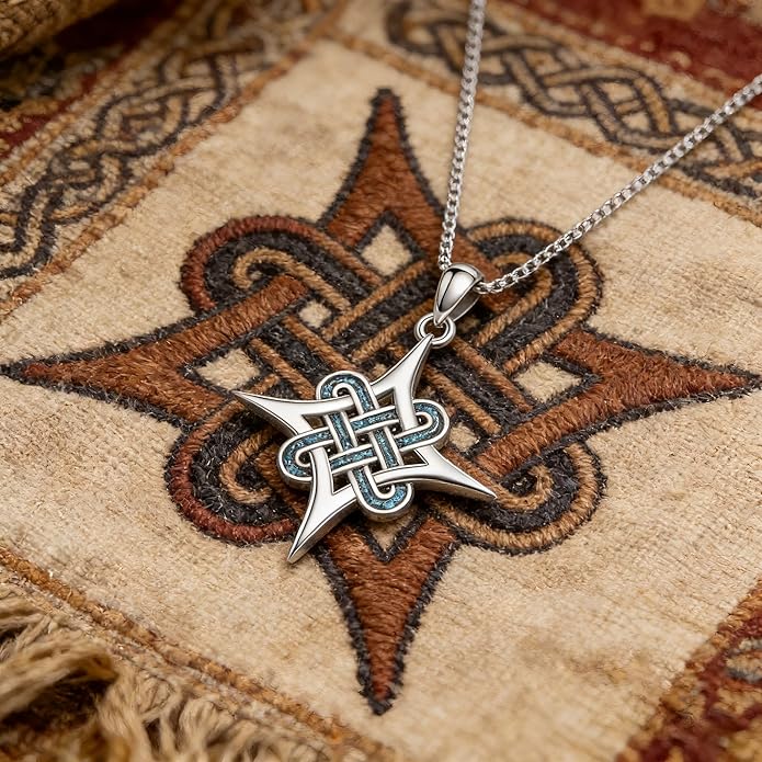 Genuine Turquoise Celtic Knot Necklace,925 Sterling Silver Native American Boho Western Pendant Real Gemstone Jewelry Birthdays Gift for Women Celtic Lover