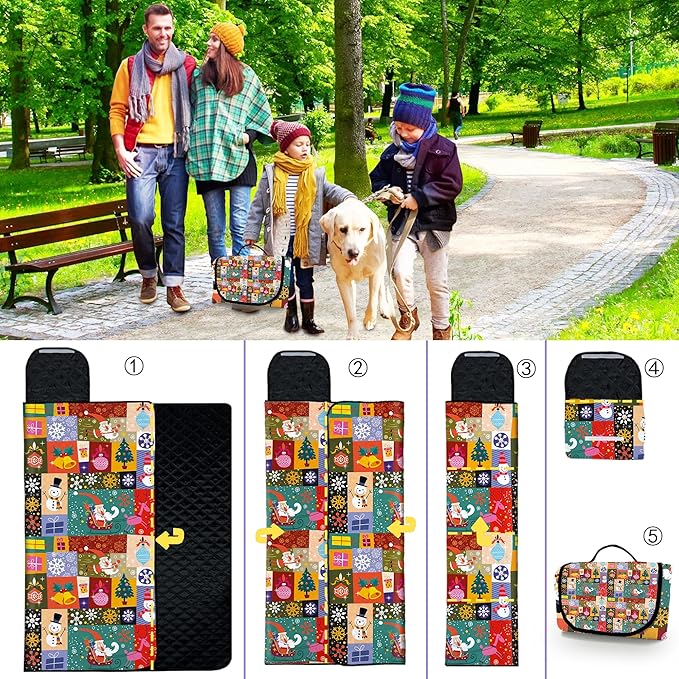 Poedist Extra Large Picnic Blanket Waterproof,80"x 80"Foldable Machine Washable Beach Blanket,Outdoor Blanket for 6-8 Adults,Suitable for Crawling,Park Beach,Camping,Hiking,Family, Christmas