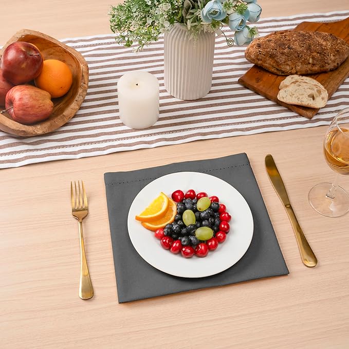 Blue Needles Set of 12 Hemstitch Linen Napkins 100% Cotton Grey Cloth Dinner Napkins 18x18 inches, Soft, Reusable, Absorbent, Washable, Ideal for Fall Thanksgiving Events, Parties & Everyday Use