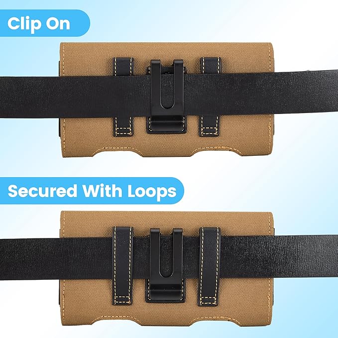Mopaclle Nylon Horizontal Phone Holster for Men Belt, Magnetic Closure Cell Phone Belt Holder with Metal Clip and Dual Belt Loops for iPhone 13 mini, 12 mini, SE 2022, SE 2020, iPhone 8, 7, 6S, 6