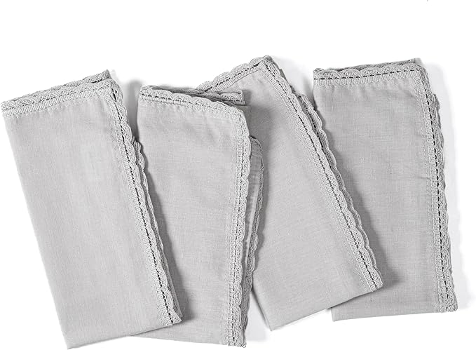 Ramanta Home Linen Flax Cloth Napkins Set of 12| 18x18 Inch | Premium Cotton Linen Flax Lace Soft & Durable | Washable Ideal for Everyday Use Parties Thanksgiving Christmas Halloween Grey