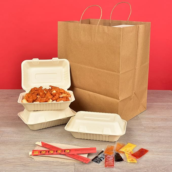 Prime Line Packaging Brown Paper Bags, Kraft Shopping Bags with Handles for Small Business, Restaurants, Takeout, Delivery, Bulk, 14x10x16.5, 50 Pack