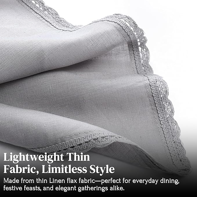 Ramanta Home Linen Flax Cloth Napkins Set of 12| 18x18 Inch | Premium Cotton Linen Flax Lace Soft & Durable | Washable Ideal for Everyday Use Parties Thanksgiving Christmas Halloween Grey