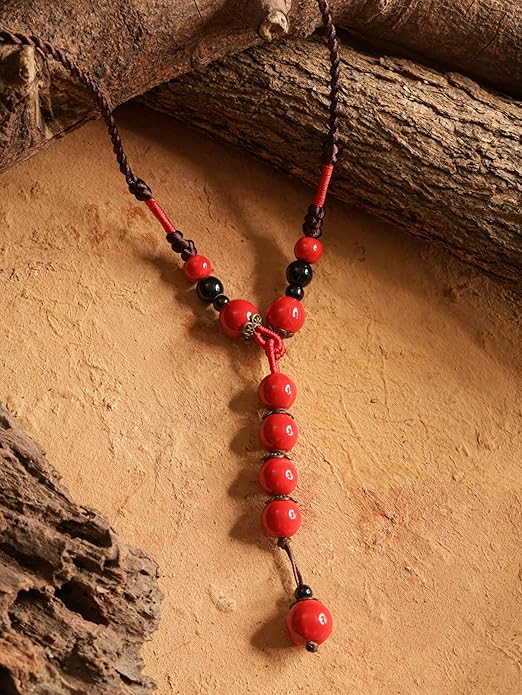 MINACHI Vintage Bohemian Ethnic Colorful Ceramic Bead Long Y Necklace, Hippie Boho Summer Fashion Jewelry Gift for Women