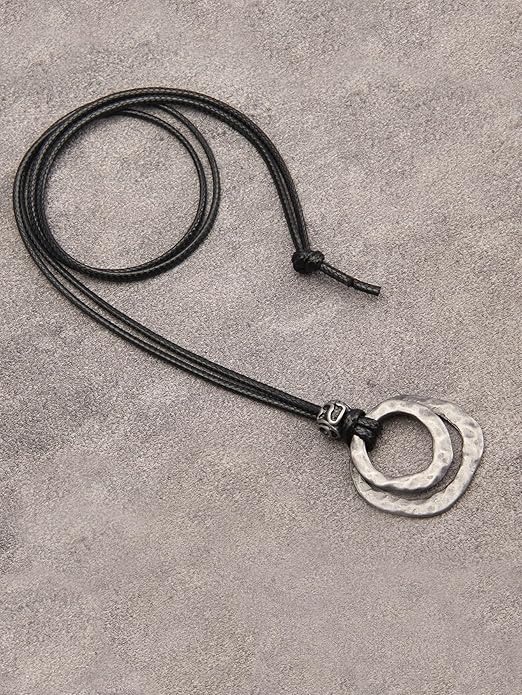 GelConnie Boho Necklaces for Women Vintage Silver Circles Long Pendant Necklace Cowgirl Sweater Necklace Adjustable Leather Choker Necklace for Women