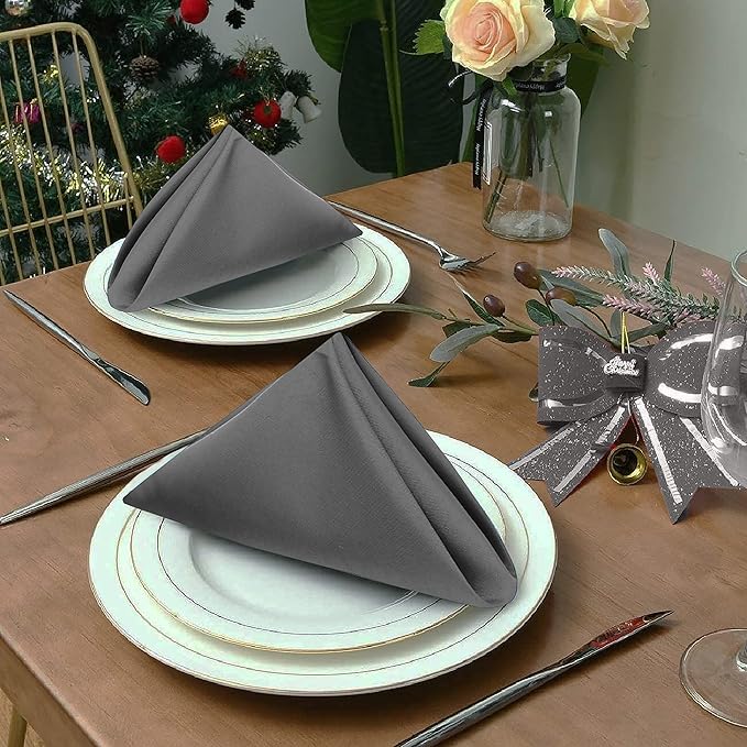 Ruvanti Cloth Napkins Set of 4, 18x18 Inches Napkins Cloth Washable, Soft, Durable, Absorbent, Cotton Blend. Table Dinner Napkins Cloth for Hotel, Lunch, Restaurant, Wedding Parties - Charcoal Grey