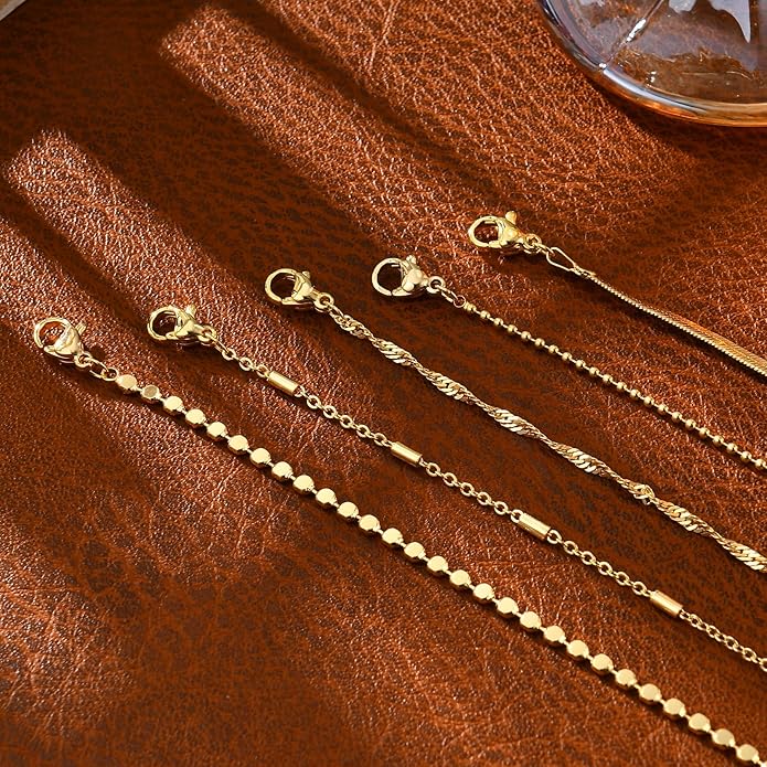 Gold Bracelets for Women, 14K Gold Plated Stackable Bracelet Stack Set Adjustable Charm Paperclip Chain Snake Link Layered Waterproof Jewelry Sets Gifts