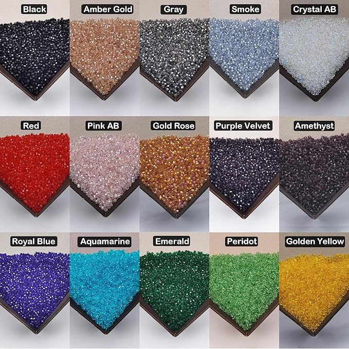 INSPIRELLE Approx 2400pcs 4mm Transparent Multicolor Bicone Beads for Jewelry Bracelet Making Bulk Faceted Crystal Glass Briolette Beads