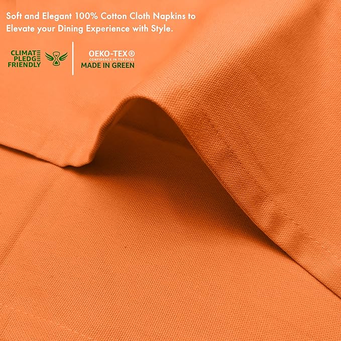 Ruvanti Premium Cloth Napkins Set of 12, 18x18 Inches, 100% Cotton, Washable, Soft & Absorbent, Perfect for Wedding, Christmas, ‎Thanksgiving Dinners - Orange Peel
