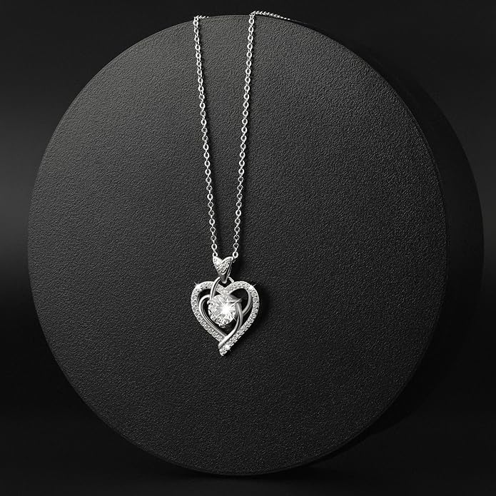 Valentines Day Moissanite Pendant Necklace for Women – 925 Sterling Silver Necklace for Women Heart Pendant, Dainty Silver Jewelry Gift Box for Mom Wife Girlfriend – Birthday Anniversary