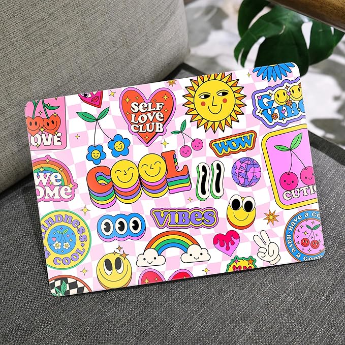 MEEgoodo for MacBook Air 13.3 inch Case 2021 2020 2019 2018 A2337 M1 A2179 A1932, Laptop Shell for MacBook Air M1 with Keyboard Webcam Cover & Trackpad Film & Type C Adapter,Pattern Stickers