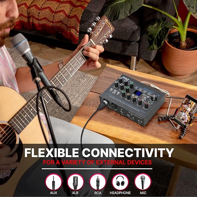 Pyle USB Audio Interface - MIC/LINE - Guitar - AUX Stereo & RCA Inputs - Preset 24 Digital Effects - Phantom Power - Phone/Stereo/Monitor/Headphone Outputs - For Computer Playing & Recording - PMUX9