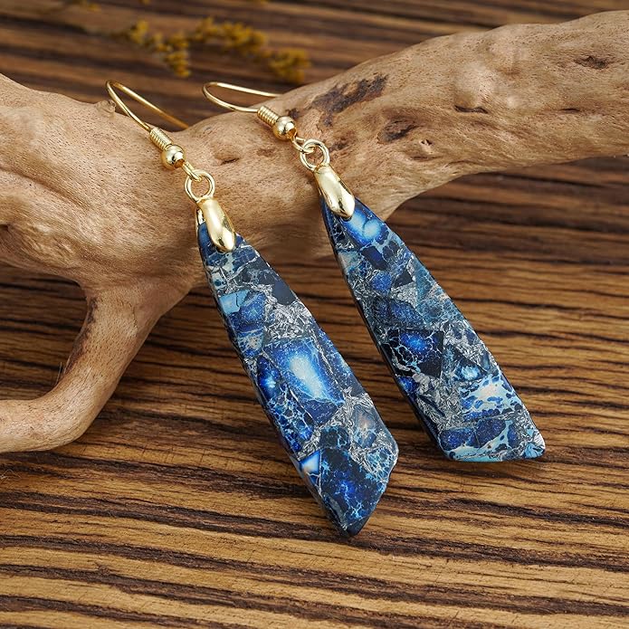 Boho Women Natural Stone Earrings Unique Healing Imperial Jasper Gemstone Energy Hypoallergenic Lightweight Dangle Drop Earrings Multiple Styles Earrings Jewelry for Birthday Party Gift