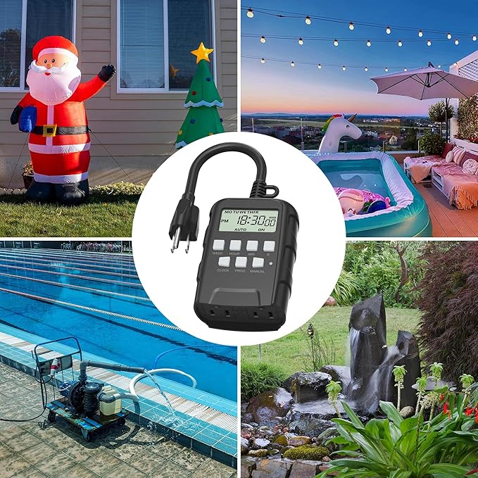 BN-LINK 7 Day Outdoor Heavy Duty Digital Programmable Timer, Outdoor Timer Outlet Waterproof, Grounded Electrical Outlets for Christmas Lights Lamps Ponds, 1875W 1/2HP, ETL Listed-2PACK