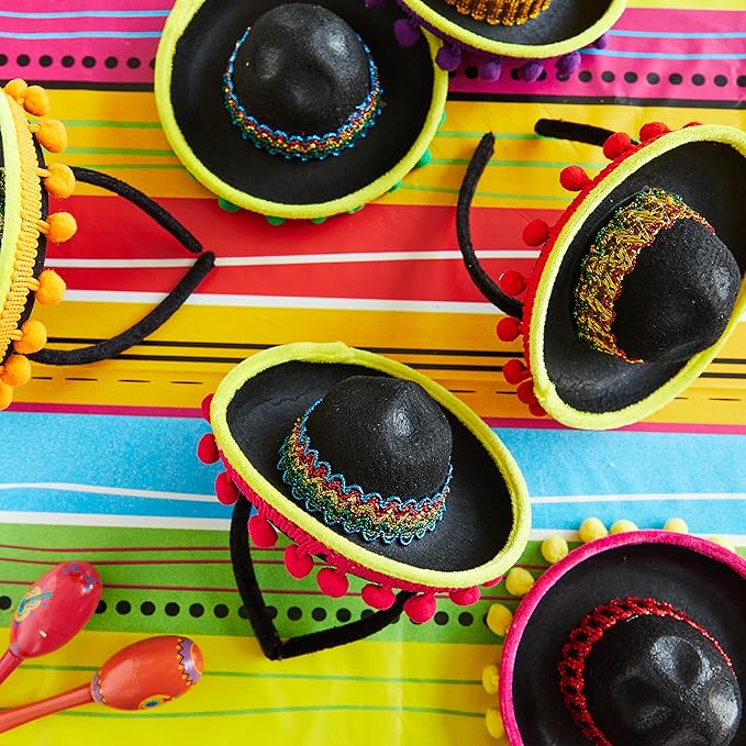 JOYIN 6 PCS Cinco De Mayo Fiesta Fabric Sombrero Headbands Party Costume for Fun Fiesta Hat Party Supplies, Luau Event Photo Props, Mexican Theme Decorations and Party Favors