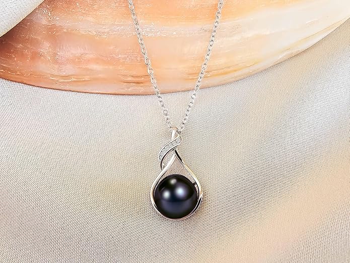 AAA+ 9mm Natural Black pearl necklace for women - Real pearl necklaces for women (18k gold platted 925 sterling Silver)- Wedding anniversary's gift for wife - Luxury birthday gifts for woman - Birthday gift for wife