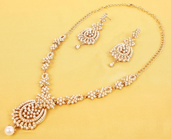 Touchstone Indian jewelry sets for women maang tikka wedding guest gold necklace bollywood jewellery set pageant elegant prom bride accessories western crystal chunky rhinestone necklaces
