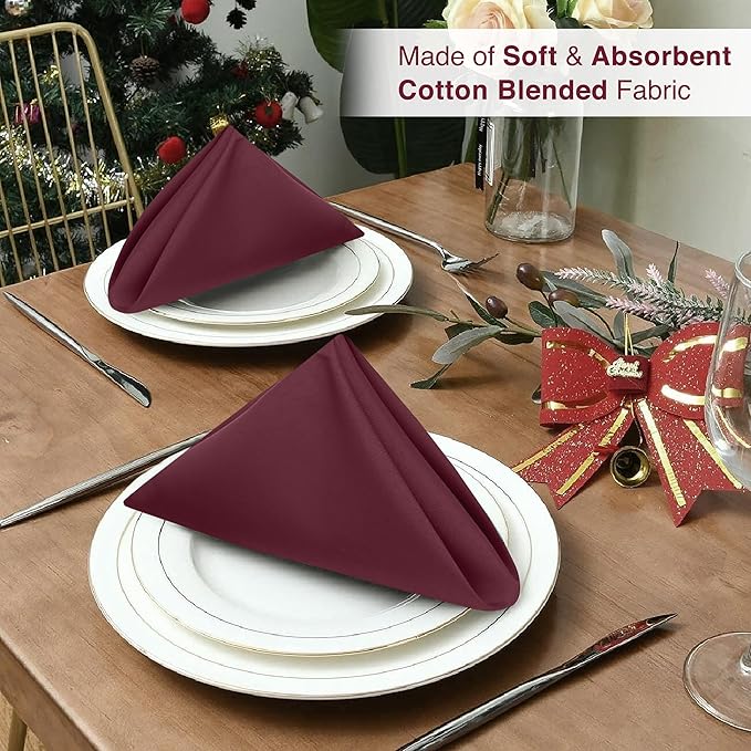 Ruvanti Cloth Napkins Set of 4, 18x18 Inches Napkins Cloth Washable, Soft, Durable, Absorbent, Cotton Blend. Table Dinner Napkins Cloth for Hotel, Lunch, Restaurant, Wedding Parties - Burgundy