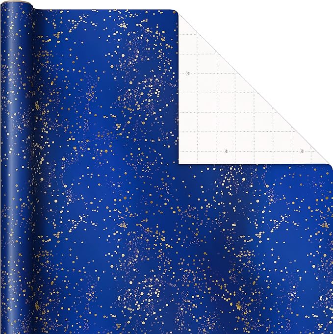Hallmark Christmas Wrapping Paper Rolls - Navy Blue and Gold Stars, Snowflakes, Winter Galaxy Gift Wrap Paper (3 Rolls: 120 sq. ft. ttl.) for Holiday Parties, Hanukkah, Winter Weddings