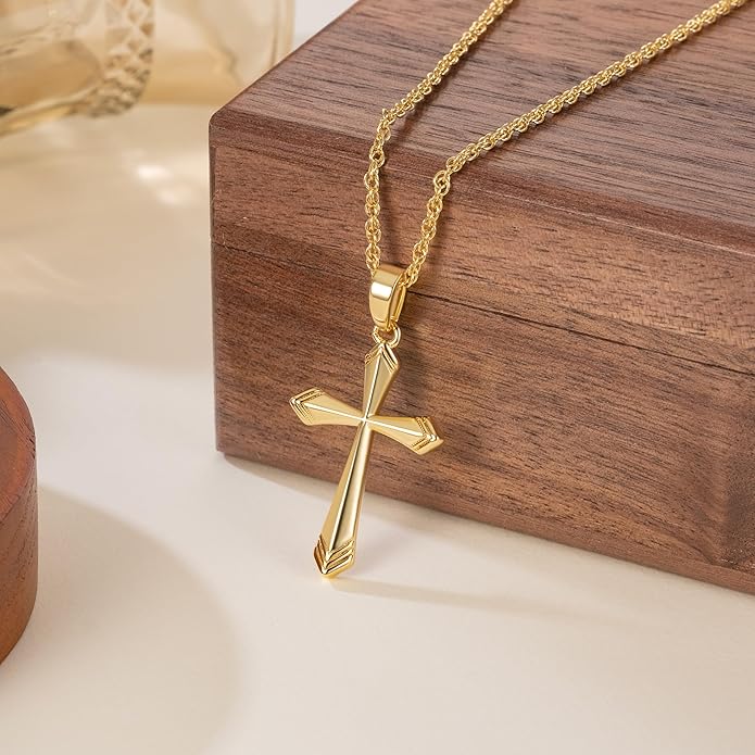 KKR Cross Necklace for Women 14K Gold Cross Necklaces for Women Gold Crosses Chain Pendant Necklace for womens with V-Shaped Patterns Trendy Crosses necklaces for Womens