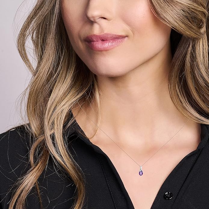 Orovi 14K Gold Necklace for Women in 14K Yellow Gold/White Gold 585 with Ruby/Sapphire/Emerald/Topaz/Amethyst Gemstone/Birthstone Pendant Necklace and Gold Chain 17.7 ″ Long - Women's Jewelry