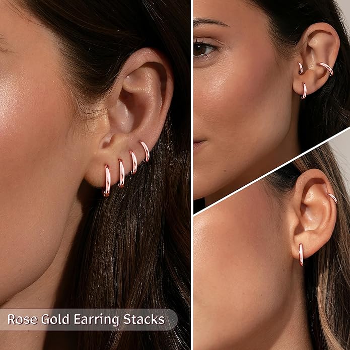 Small Gold Huggie Hoop Earrings Set for Women Men Hypoallergenic 14K Plated Stack Cartilage Earrings, Multiple Piercing Lightweight Mini Thin Cute Dainty Trendy Jewelry Set Christmas Gifts for Women
