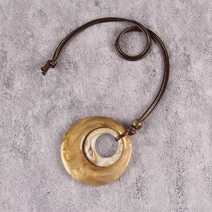 Boho Leather Necklace Women Bohemian Brown Circle Pendant Necklace Choker Long Necklaces for Women Boho Ring Large Pendant