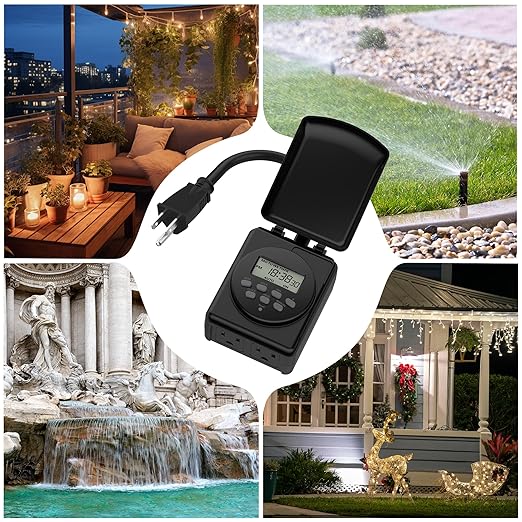 BN-LINK 7 Day Outdoor Heavy Duty Digital Programmable Timer, Outdoor Timer Outlet Waterproof, 2 Grounded Electrical Outlets for Christmas Lights, ETL Listed（2 Pack）