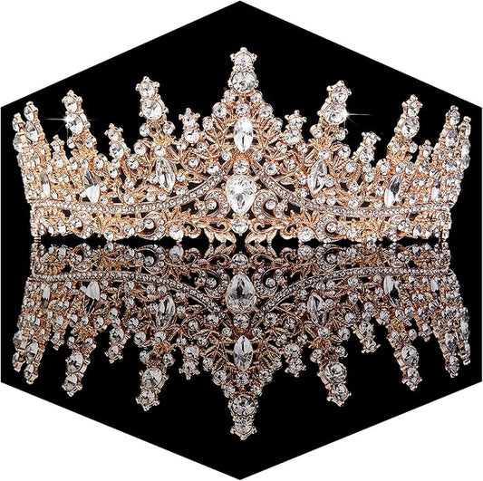 Gold Crown for Women Crystal Princess Tiaras Rhinestone Queen Headband Wedding Bridal Hair Accessories Birthday Prom Pageant Party Coming of Age Ceremony Photo Props