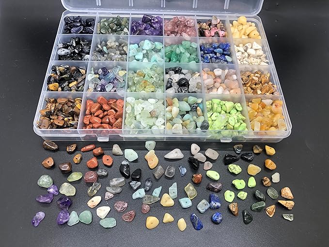 Yephac Gemstone Beads Natural Irregular Shaped Stone Chips Crystal Energy Healing Power for Jewelry Making(24 Materials-2)