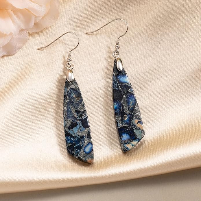 SELOVO Jasper Stone Earrings for Women Trendy Dangle Earrings Fishhook Drop Earrings